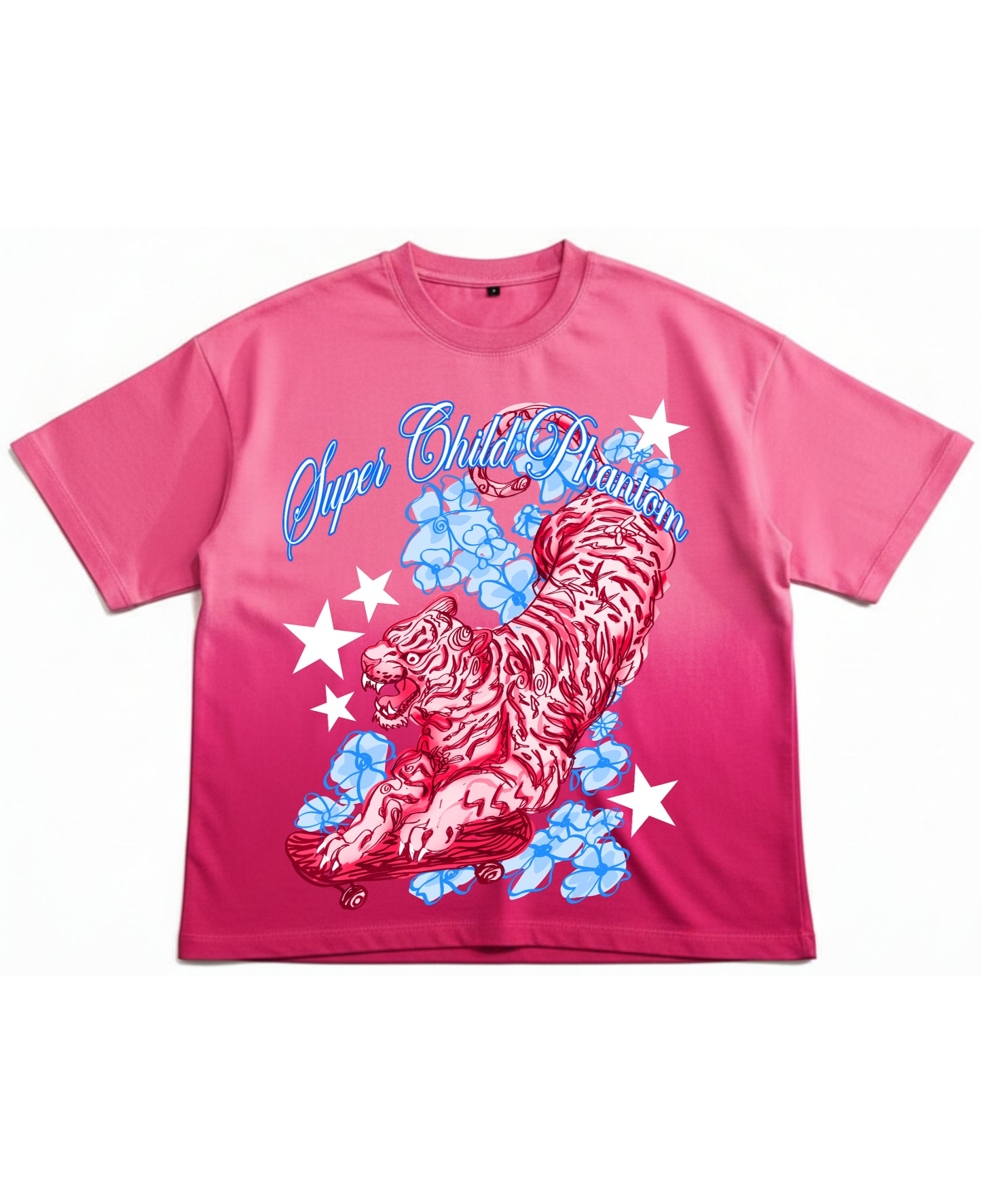 Pink Sunfade Ombré Wash Boxy Fit T-shirt Front Design