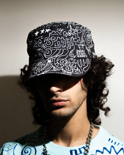 B/W Hand-Painted Cap