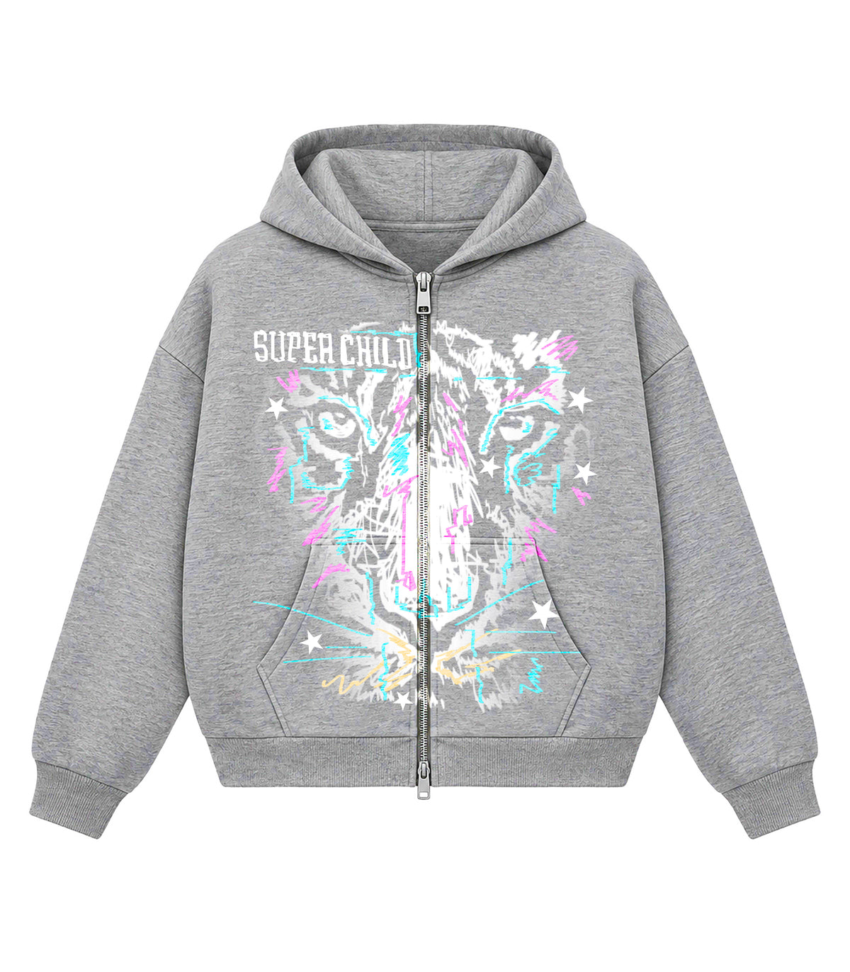 Tiger Close Up (Grey Zip Hoodie)