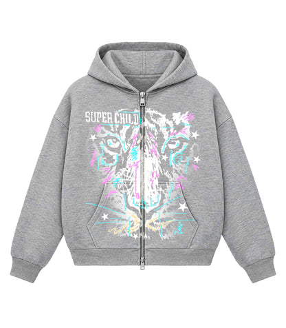 Tiger Close Up (Grey Zip Hoodie)