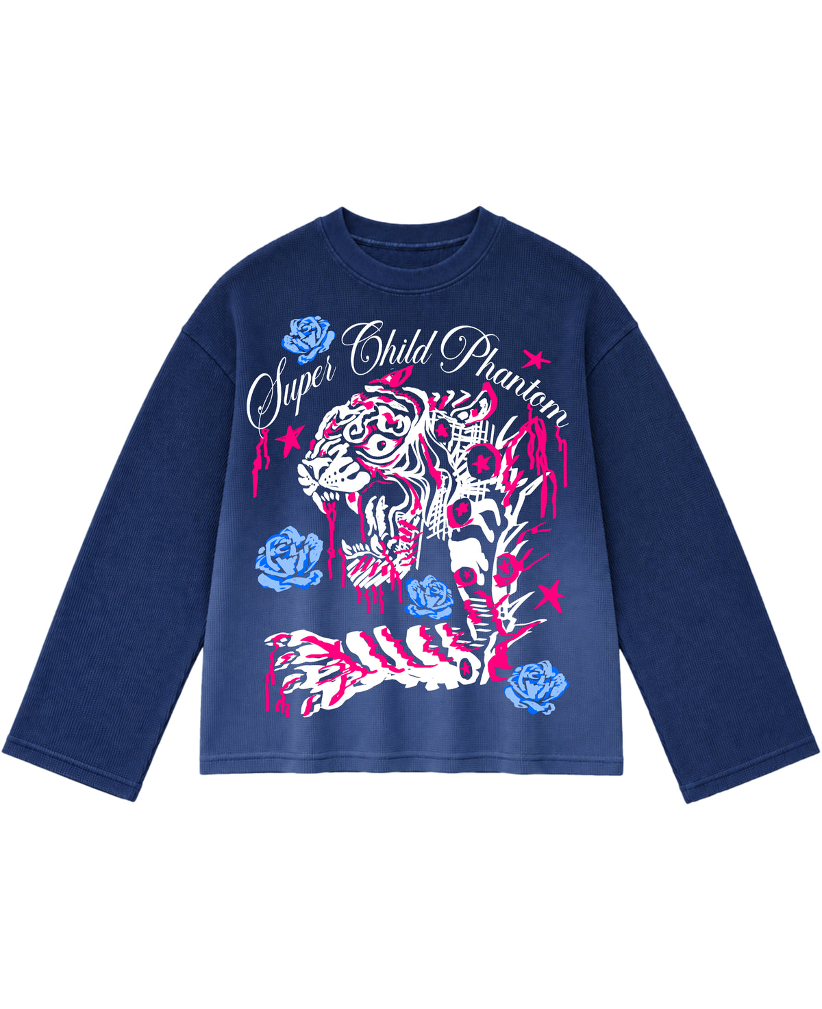 Blue Ombré Waffle Knit Oversized Full-Sleeve Front Design