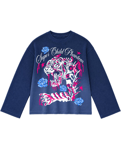 Blue Ombré Waffle Knit Oversized Full-Sleeve Front Design