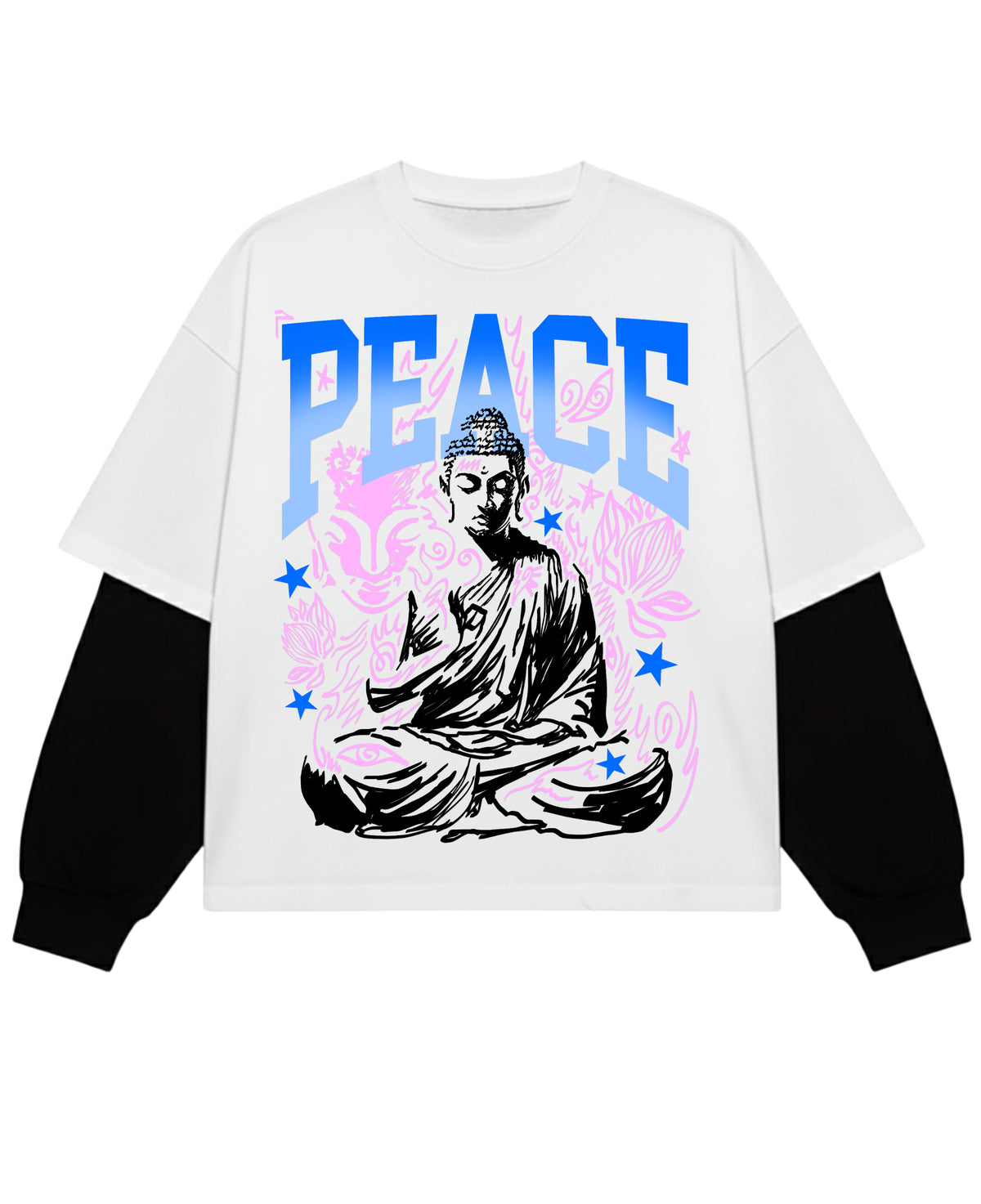White With Black Sleeve Oversized Tee Front Design