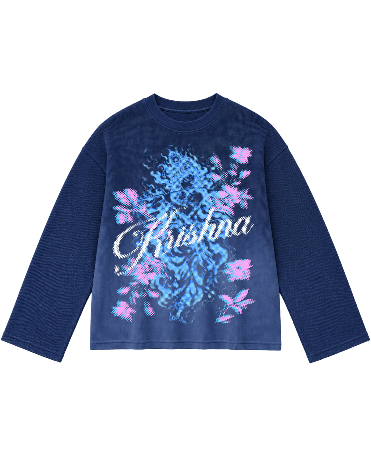 Blue Ombré Waffle Knit Oversized Full-Sleeve Front Design