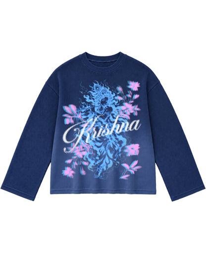 Blue Ombré Waffle Knit Oversized Full-Sleeve Front Design
