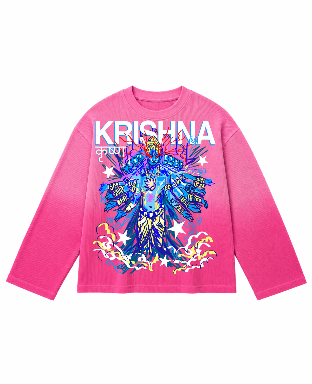 Pink Ombré Waffle Knit Oversized Full-Sleeve Front Design