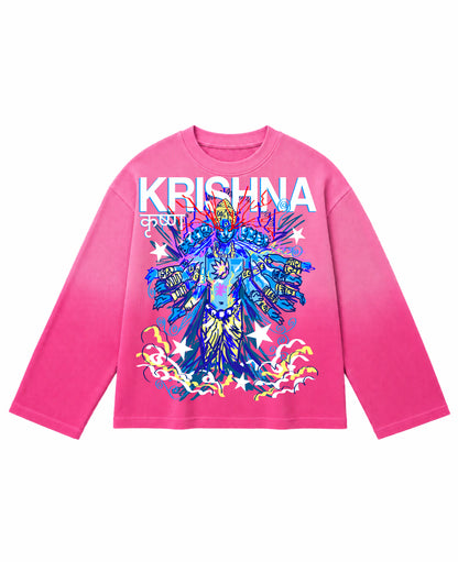 Pink Ombré Waffle Knit Oversized Full-Sleeve Front Design