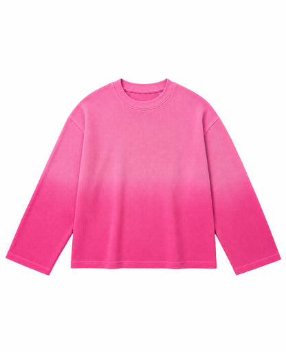 Pink Ombré Waffle Knit Oversized Full-Sleeve Front Design
