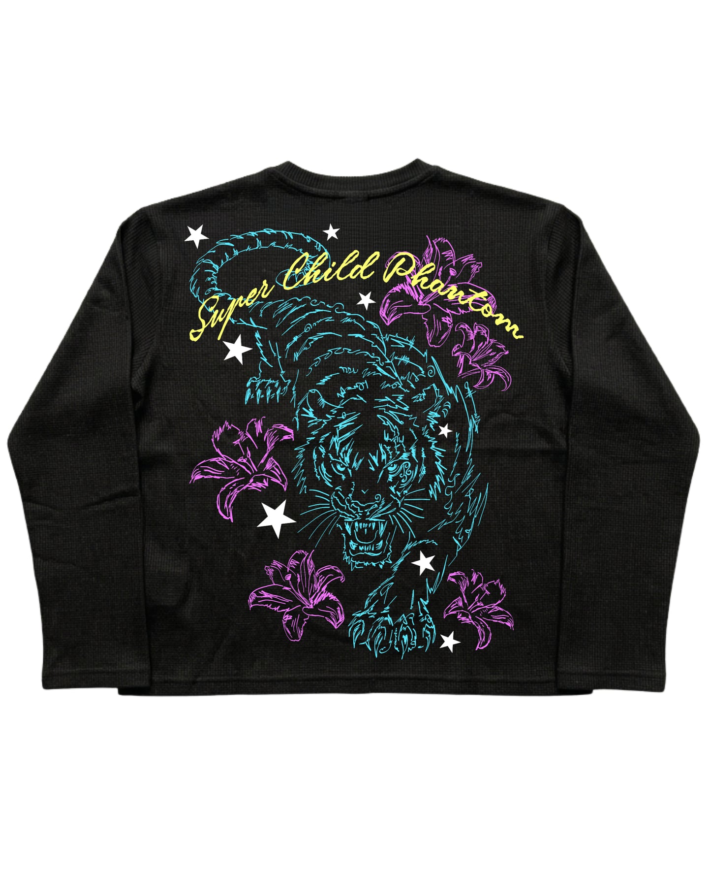 Black Henley waffle knit Back Design