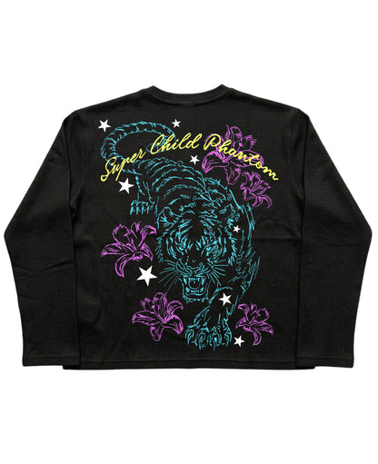 Black Henley waffle knit Back Design
