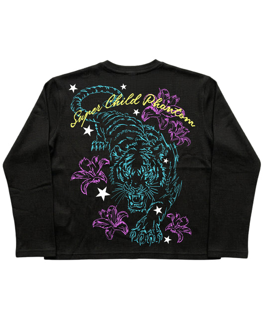 Black Henley waffle knit Back Design