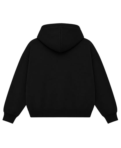 Black Boxy Double Zipped Hoodie  Back Design