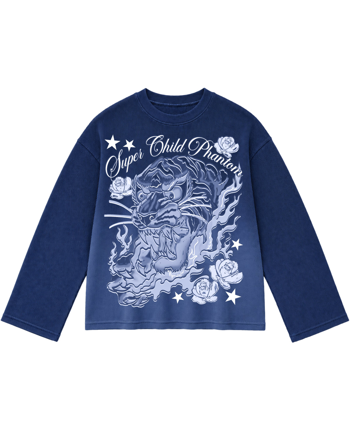 Blue Ombré Waffle Knit Oversized Full-Sleeve Front Design