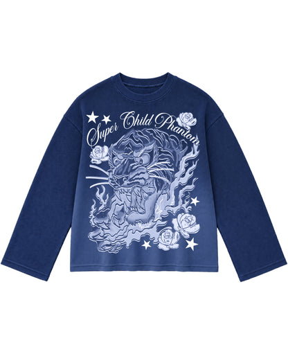 Blue Ombré Waffle Knit Oversized Full-Sleeve Front Design