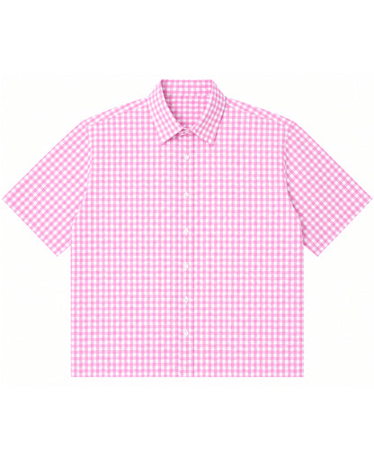 Pink Gingham Oxford Boxy Shirt Front Design