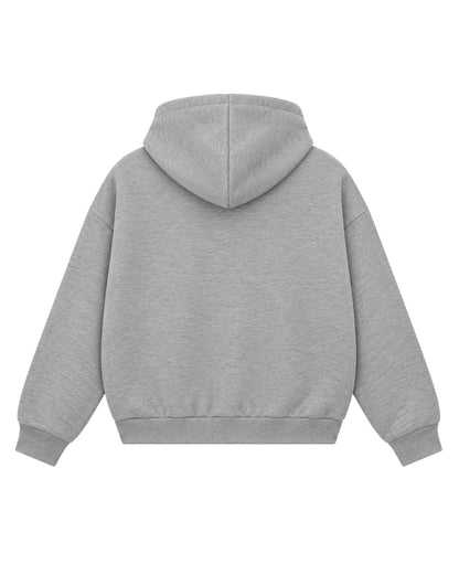Grey Boxy Double Zipped Hoodie Back Design