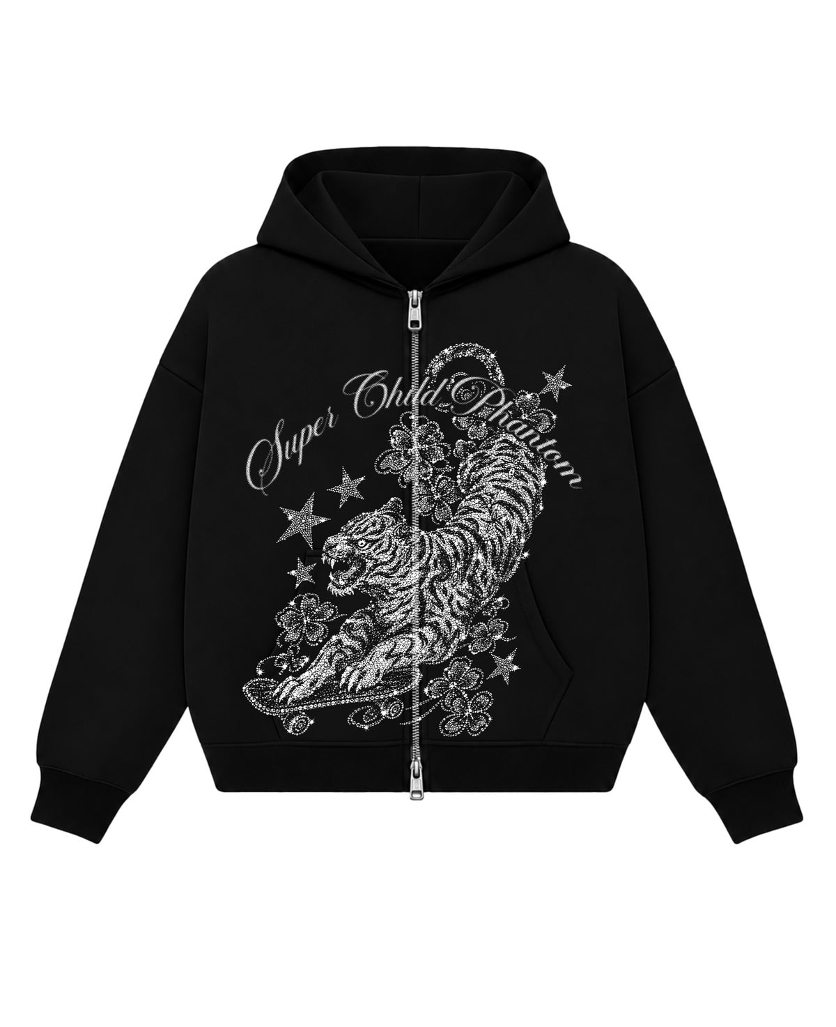 Black Boxy Dual Zipper Hoodie Front Design