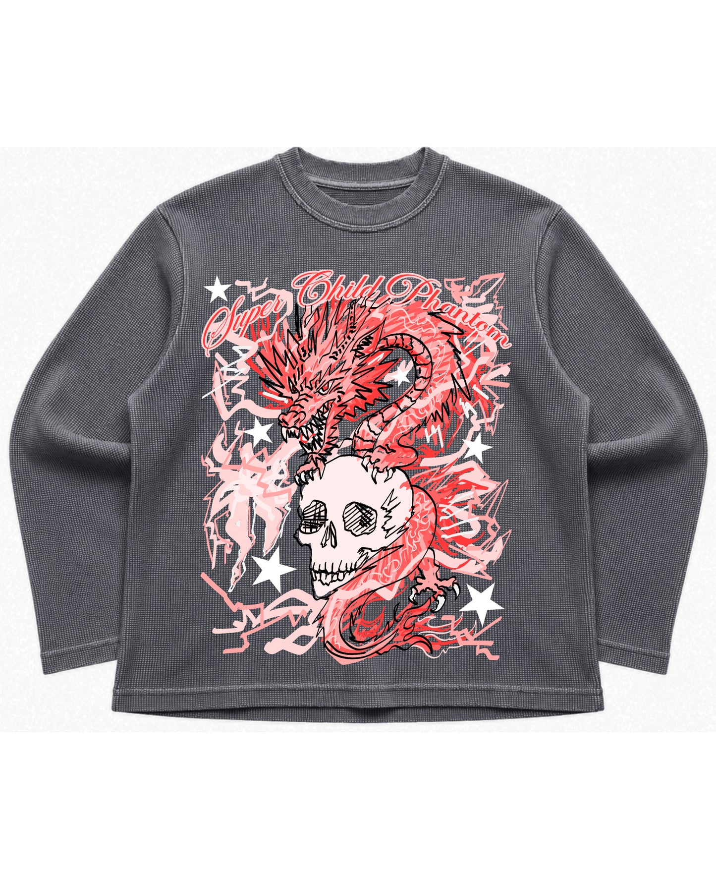 Acidwash waffle knit oversized full-sleeve Front Design