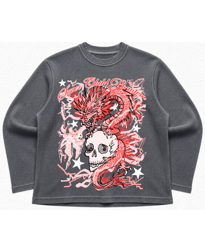 Acidwash waffle knit oversized full-sleeve Front Design
