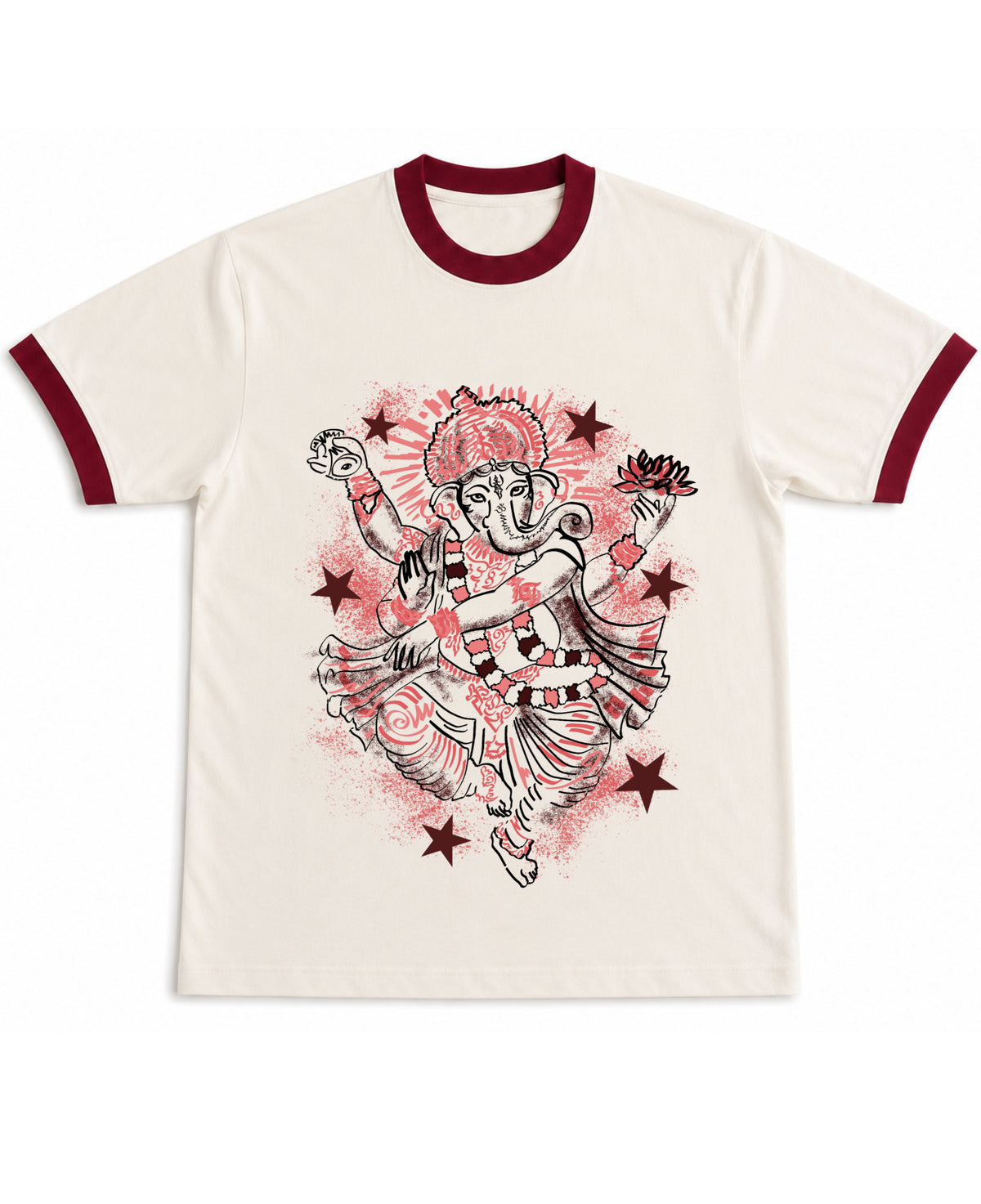 Off White & Maroon Ringer tee Front Design