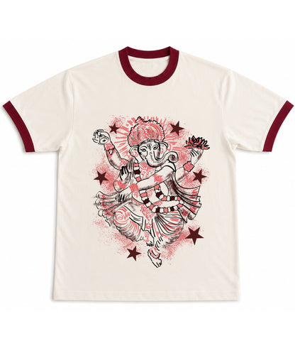 Off White & Maroon Ringer tee Front Design