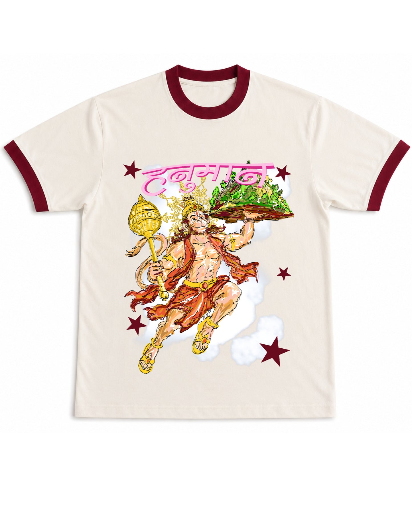 Off White & Maroon Ringer tee Front Design