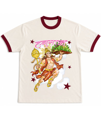 Off White & Maroon Ringer tee Front Design