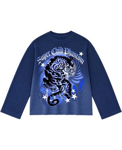 Blue Ombré Waffle Knit Oversized Full-Sleeve Front Design