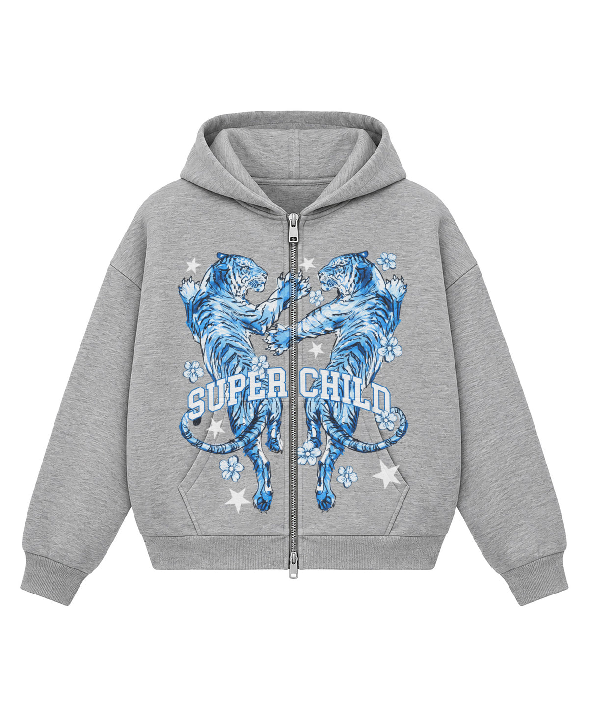 Blue Tigers (Grey Zip Hoodie)
