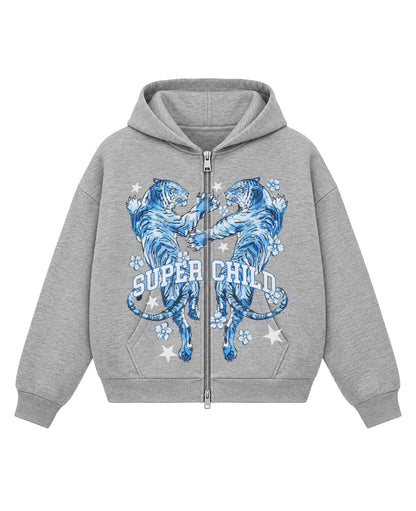 Blue Tigers (Grey Zip Hoodie)