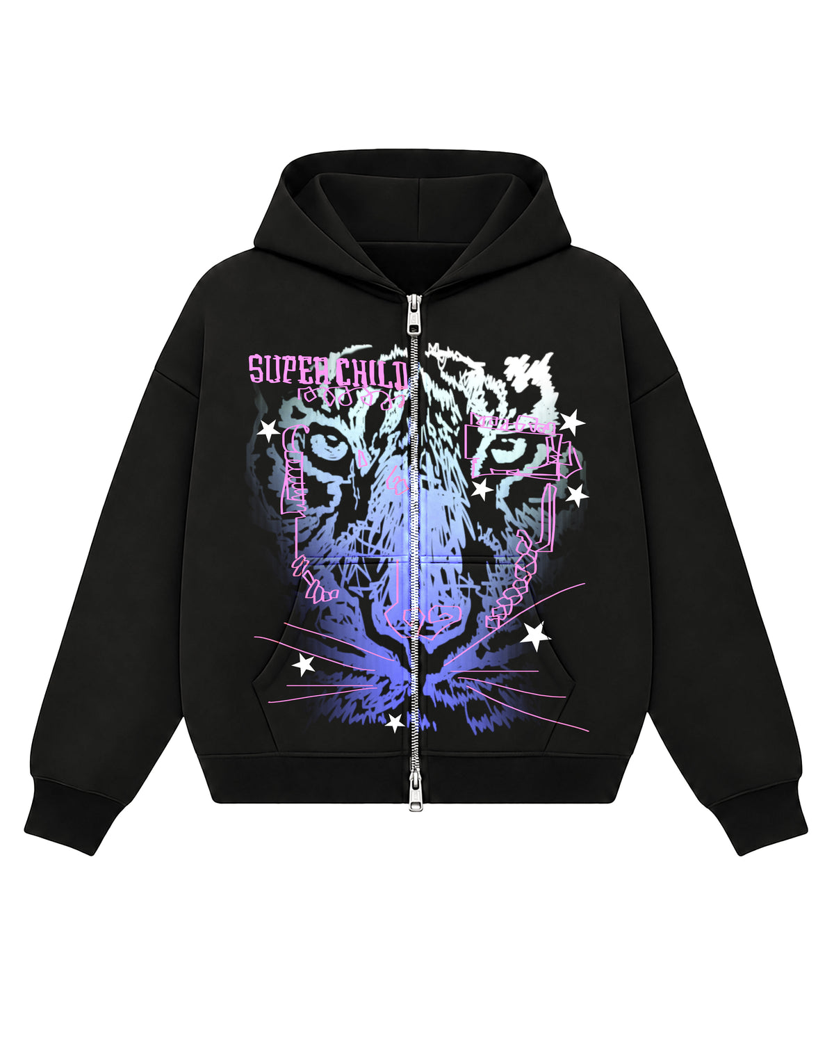 Close Up Tiger (Black Zip Hoodie)