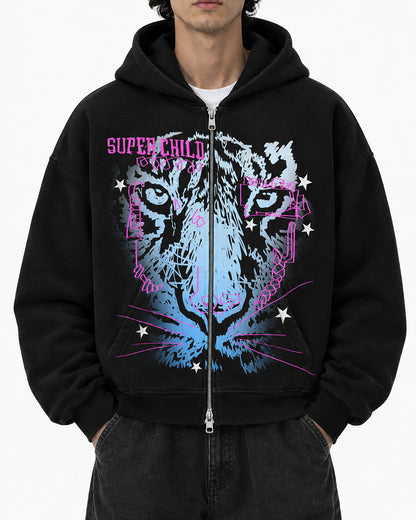 Close Up Tiger (Black Zip Hoodie)